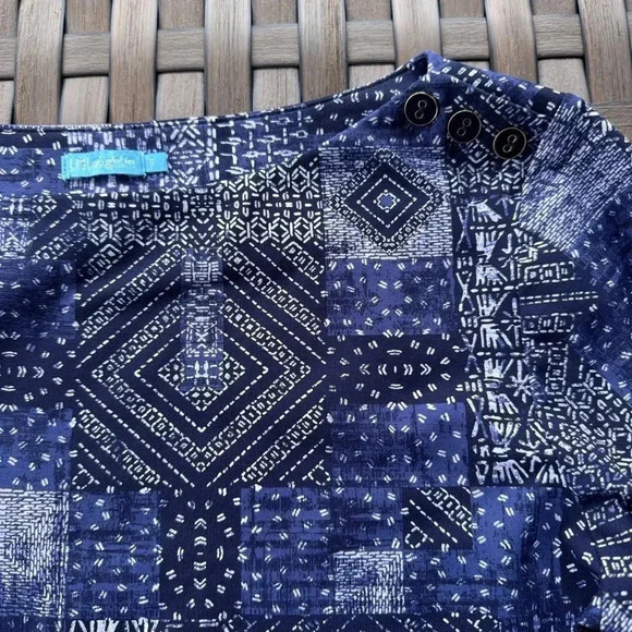 J.McLaughlin Women’s‎ Geometric Navy Blue Boat Neck 3/4 Sleeve Shirt Size Small - Picture 4 of 6